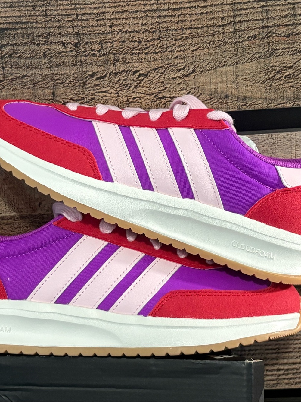 Women's 6.5 and kid’s 5 Adidas Athletic Sneakers in Purple, Pink & Red